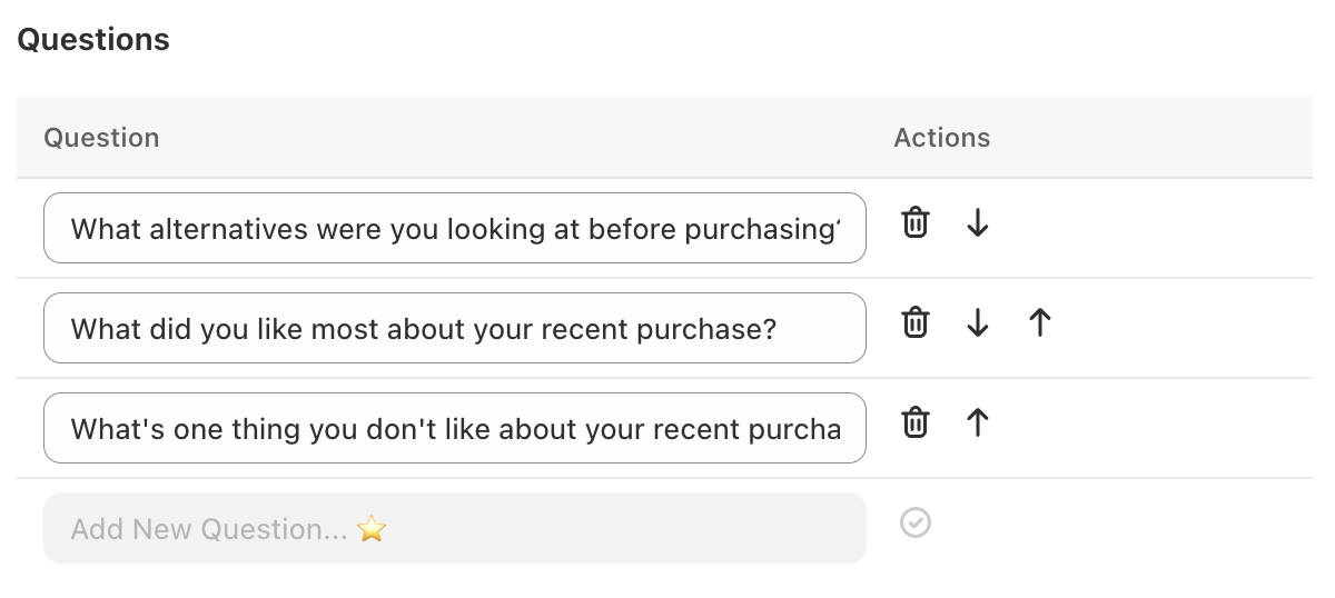 Question configuration